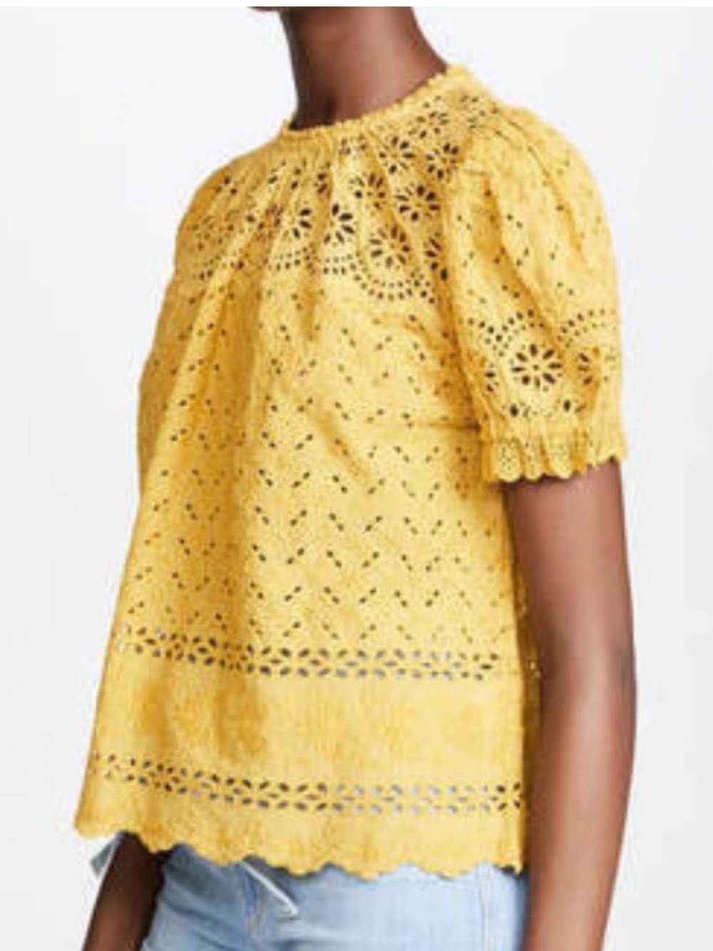 ULLA JOHNSON desi eyelet cotton blouse mustard yellow boho size 2